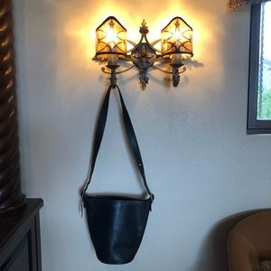 Black leather bucket bag